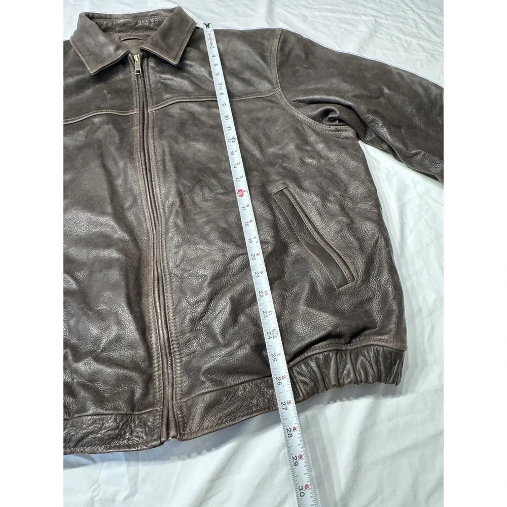 VTG 80s RARE St Johns Bay Brown Leather Jacket XL Flannel‎ Blanket Lined RN93677